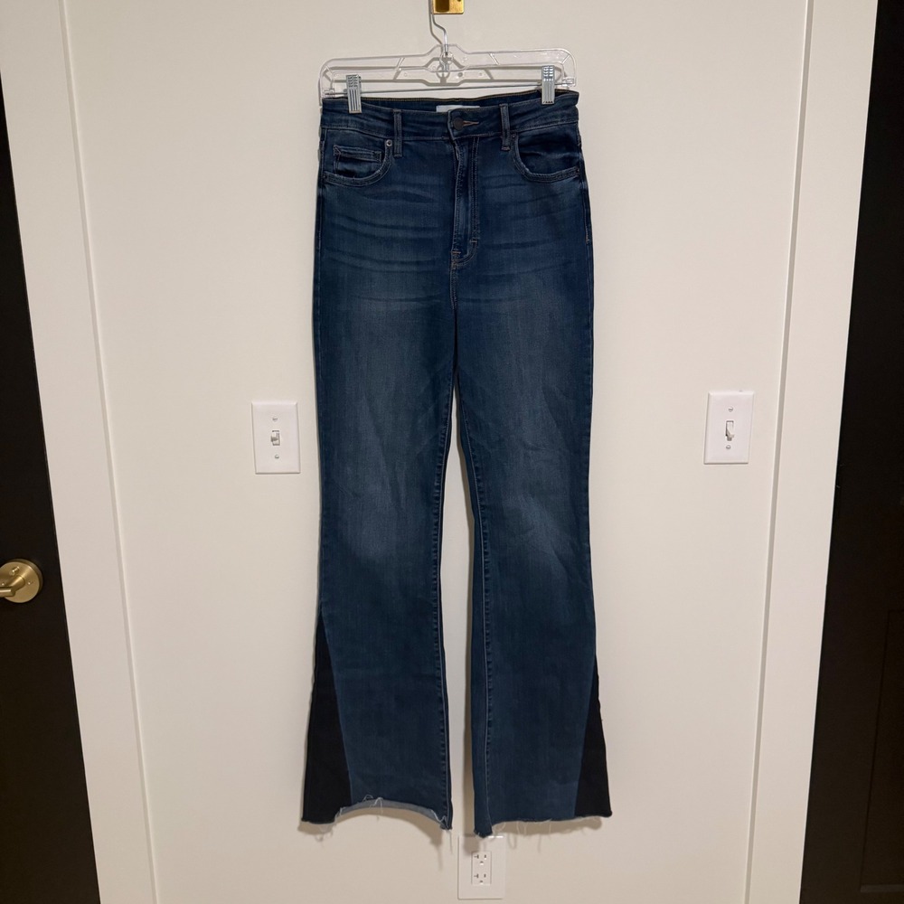 Hidden Jeans Womens Size 30 High Rise Flare Two Tone Raw Hem Blue Denim Pants